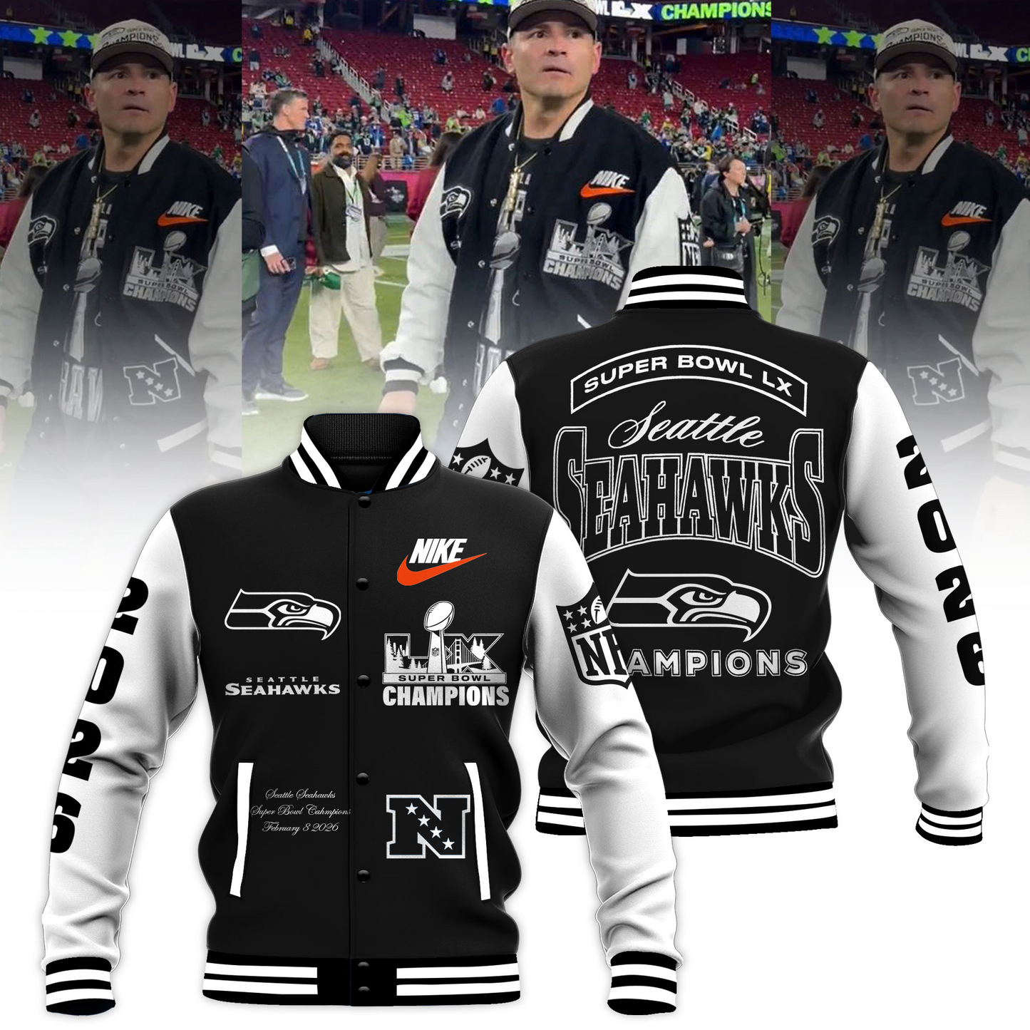 PREMIUM Super Bowl LX X SEA Champions Limited Edition Baseball Jacket V2 NDT VHM 100226