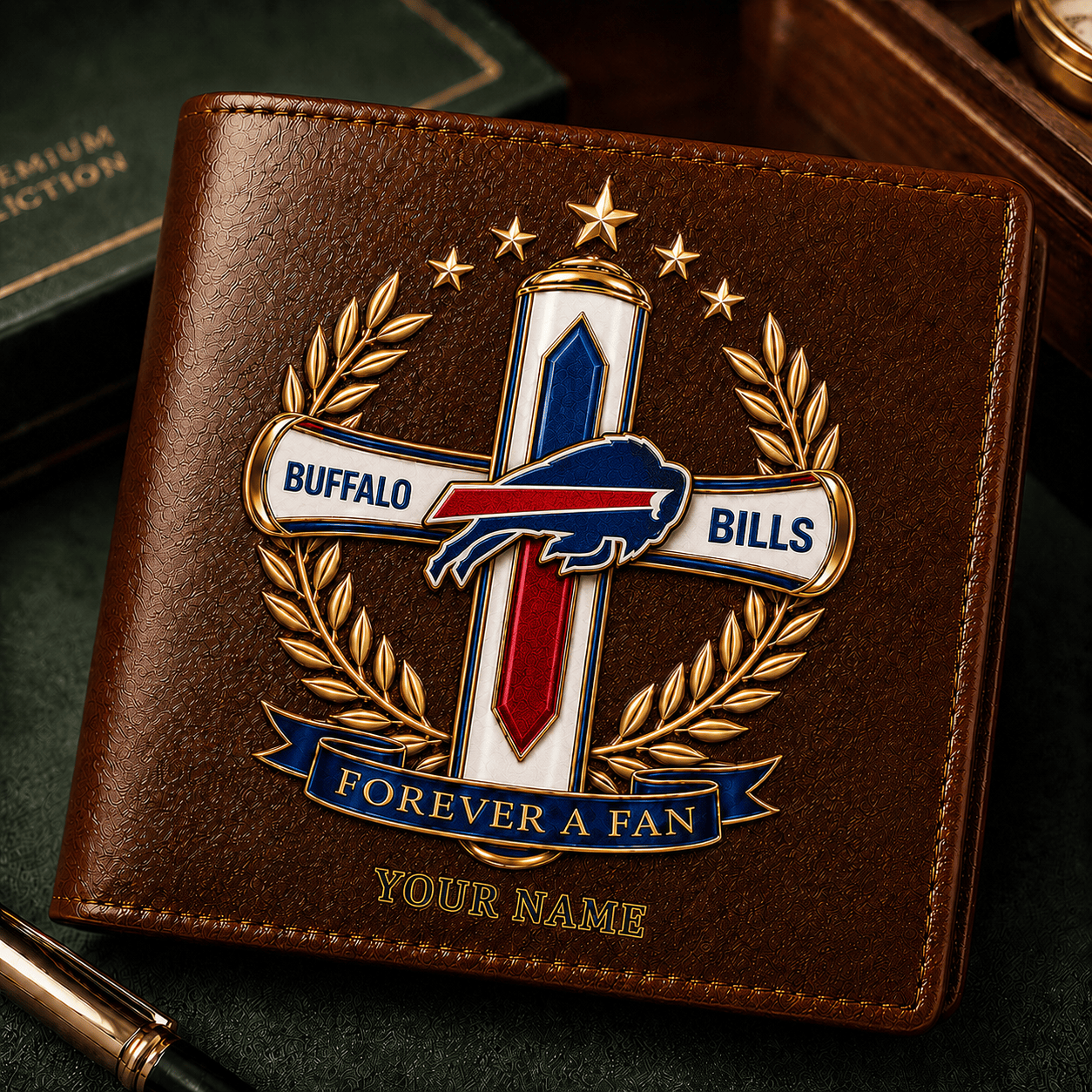 BB x NFL Cross Men Leather Wallet Custom Any Name Gifts 220626