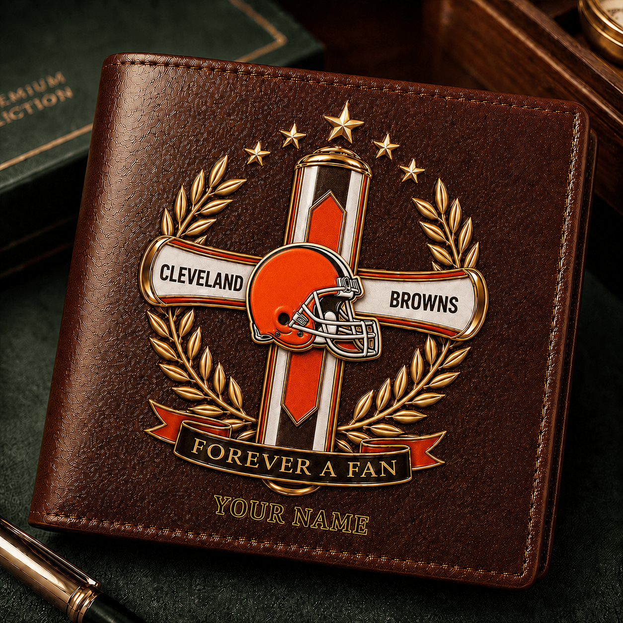CLE x NFL Cross Men Leather Wallet Custom Any Name Gifts 220626