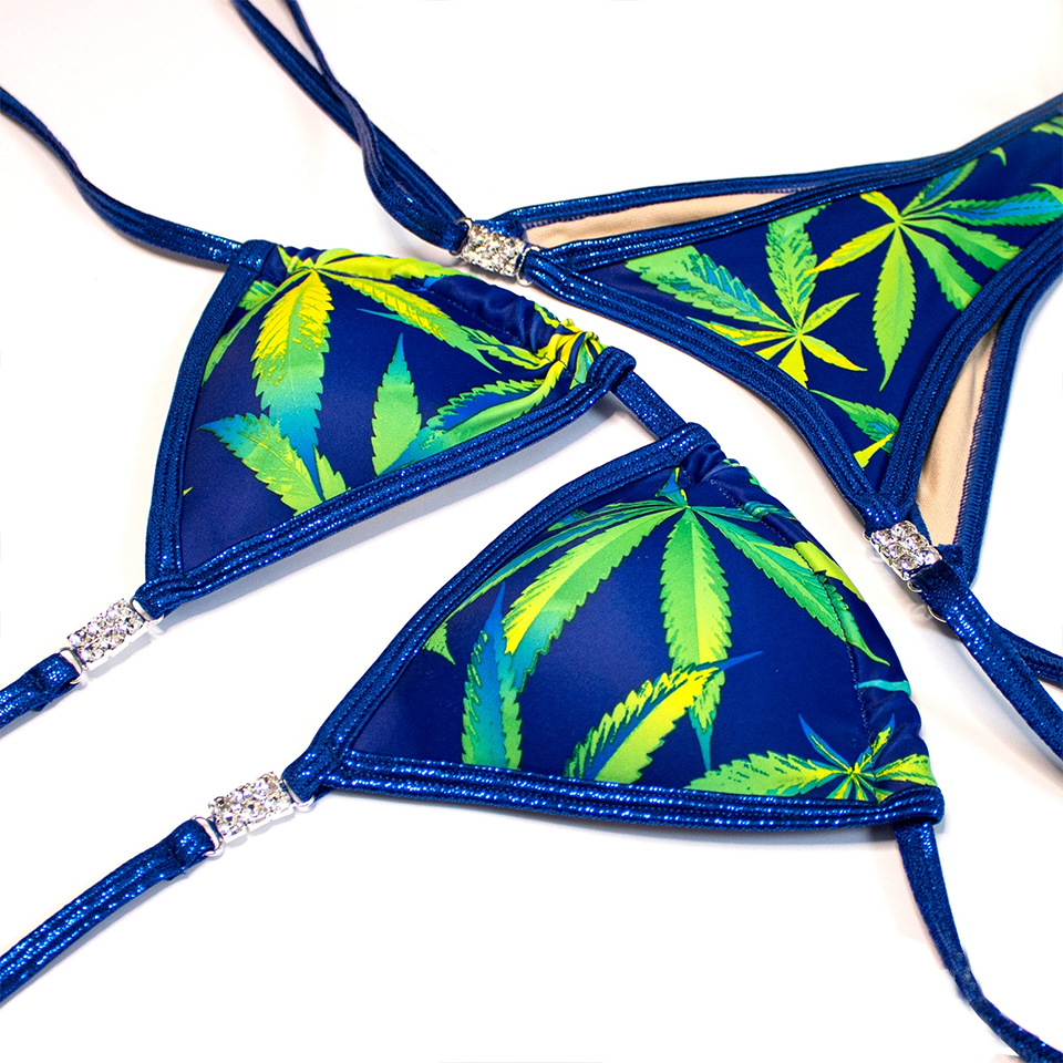 Cannabis Leaf Print Competition Bikini