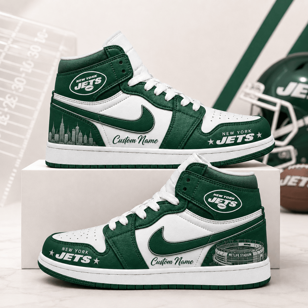 NYJ x NFL Luxury Air Jordan 1 Sneakers 230626