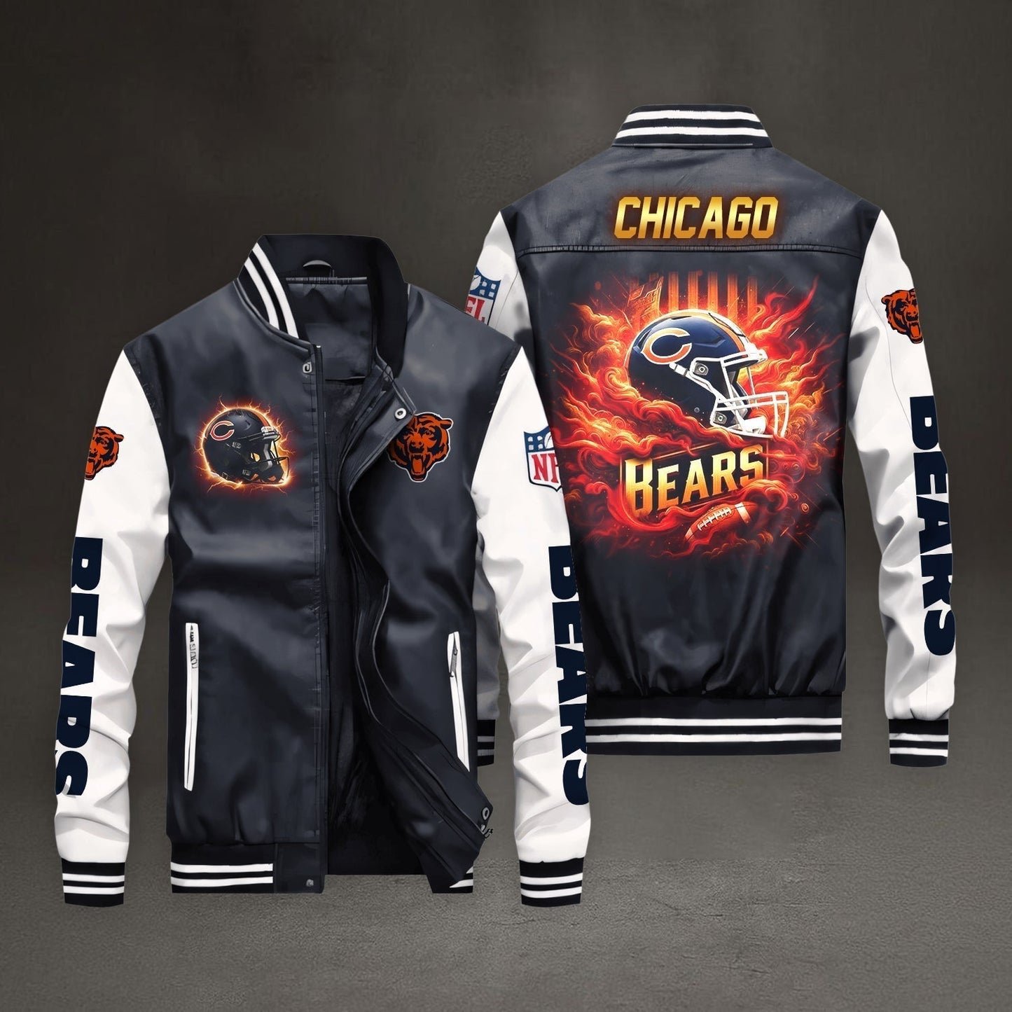 PREMIUM NFL X CHI LEATHER BOMBER JACKET NDT NHM