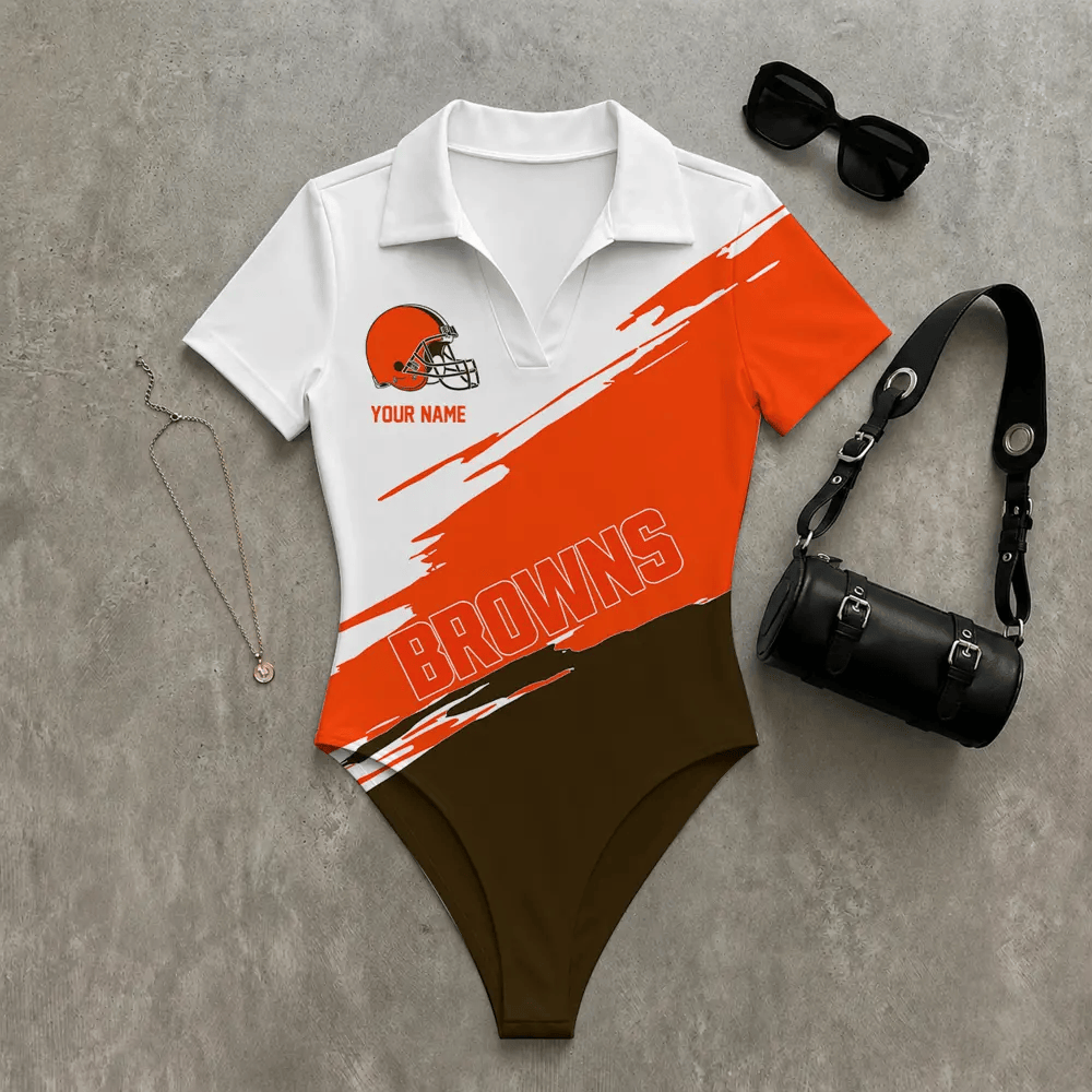 PREMIUM NFL X CLE Women's Slim-Fit V-Neck Polo Bodysuit NDT LVH 270526