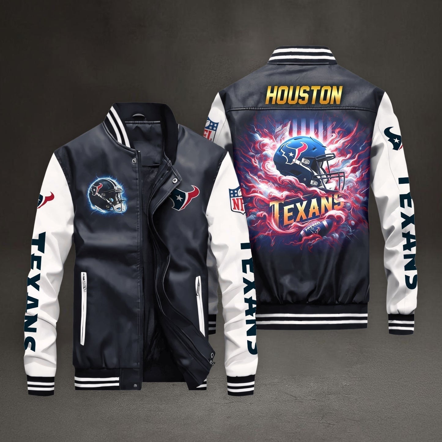 PREMIUM NFL X HOU LEATHER BOMBER JACKET NDT NHM