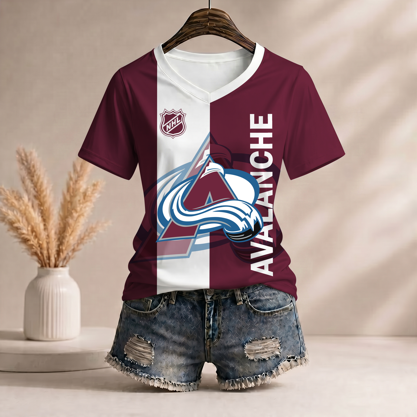 PREMIUM NHL X CA Women�???s Casual Loose Stripe V-Neck T-Shirt NDT VHM 290526