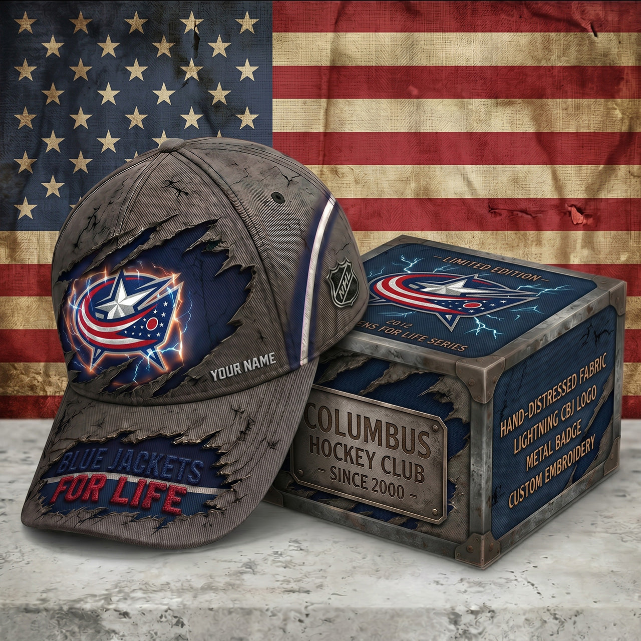 PREMIUM NHL X CBJ RETRO VINTAGE CUSTOM NAME HAT LIMIED EDITIONS NDT NTN 190526