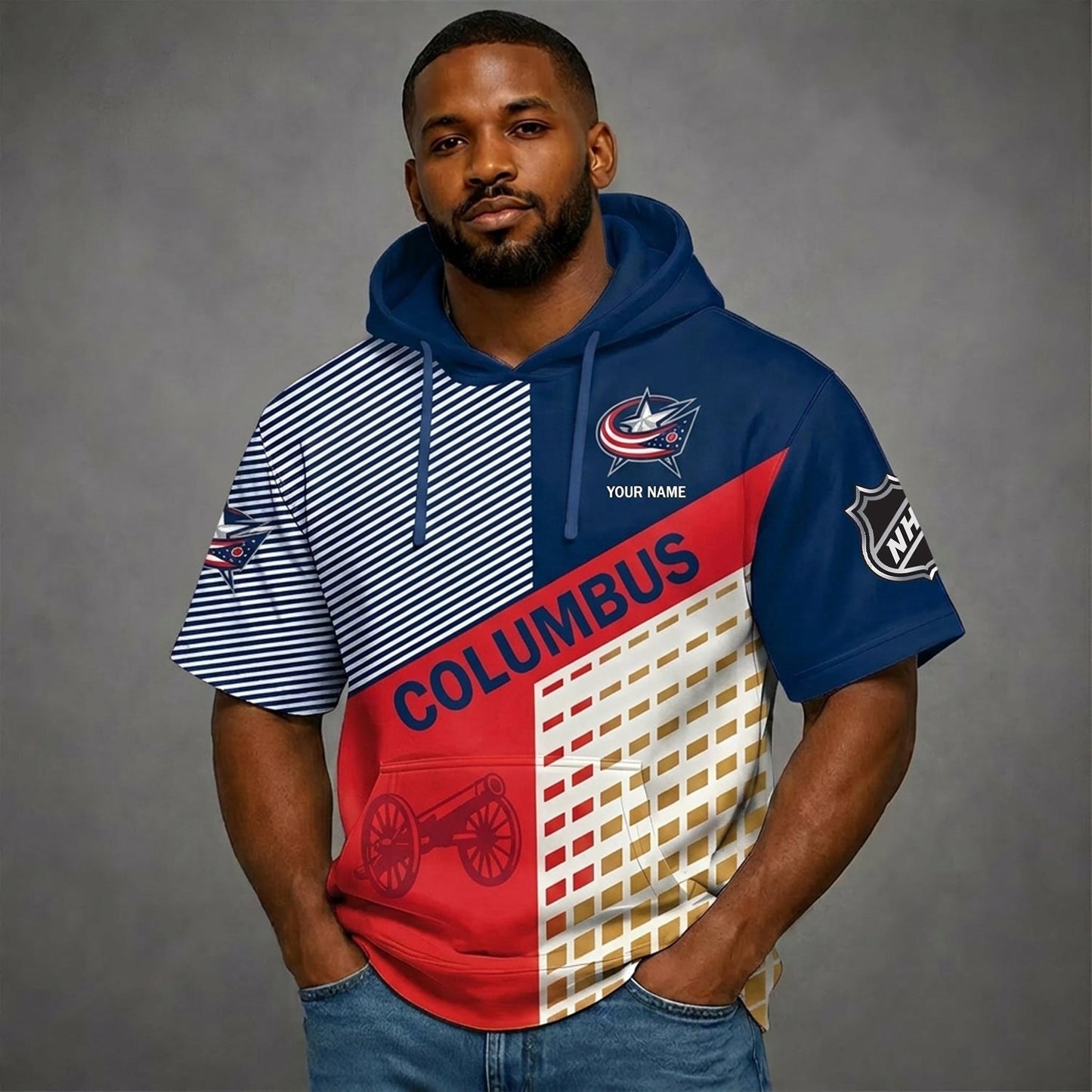 PREMIUM NHL X CBJ Short Sleeve Hoodie SHIRT FOR SUMMER HOLIDAY V3 NDT NHM 180526