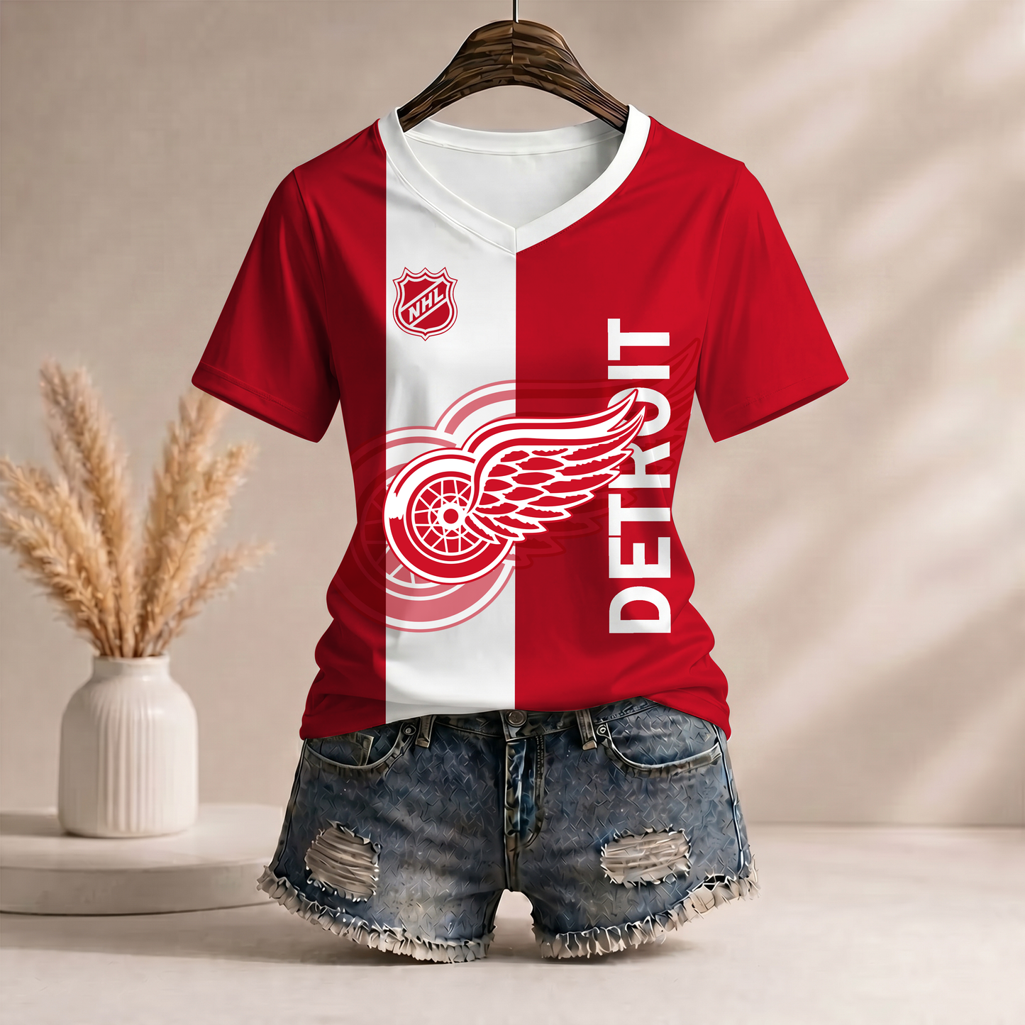 PREMIUM NHL X DRW Women�???s Casual Loose Stripe V-Neck T-Shirt NDT VHM 290526