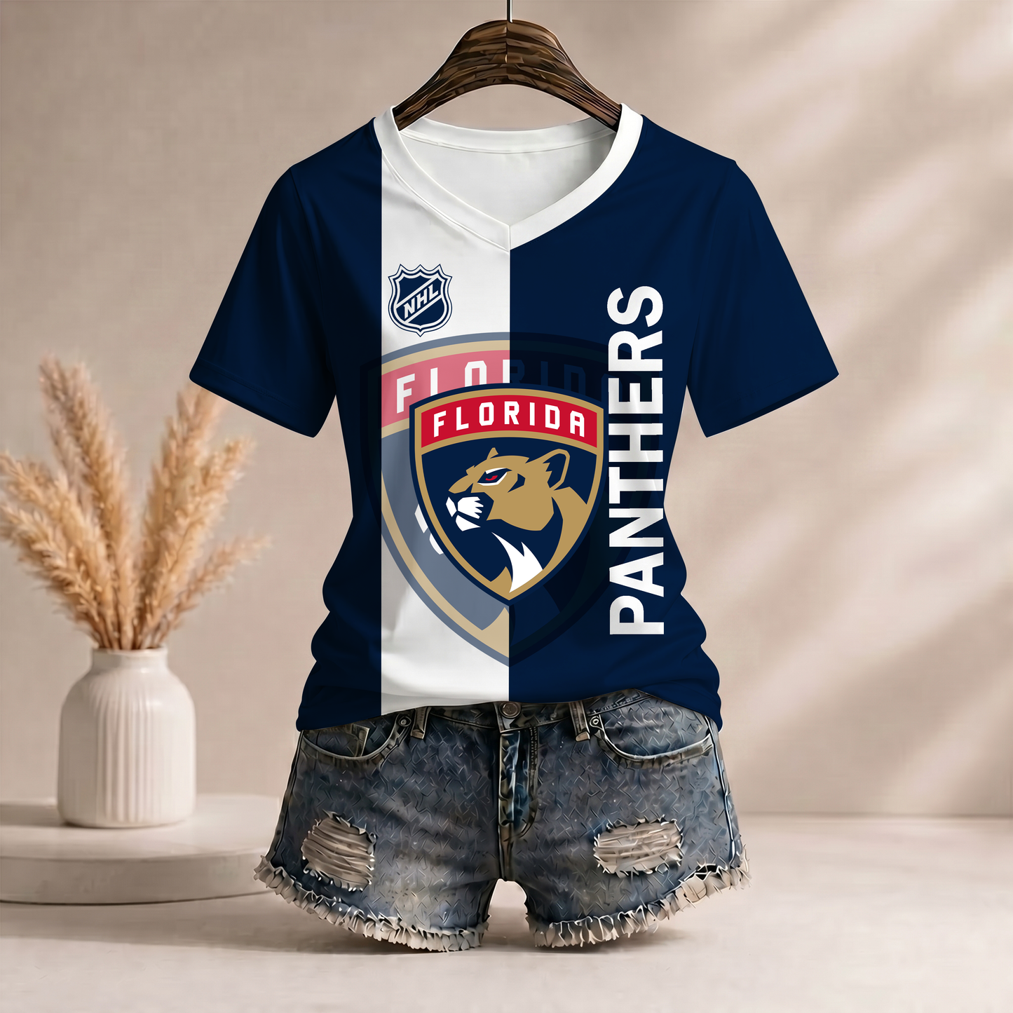 PREMIUM NHL X FP Women�???s Casual Loose Stripe V-Neck T-Shirt NDT VHM 290526