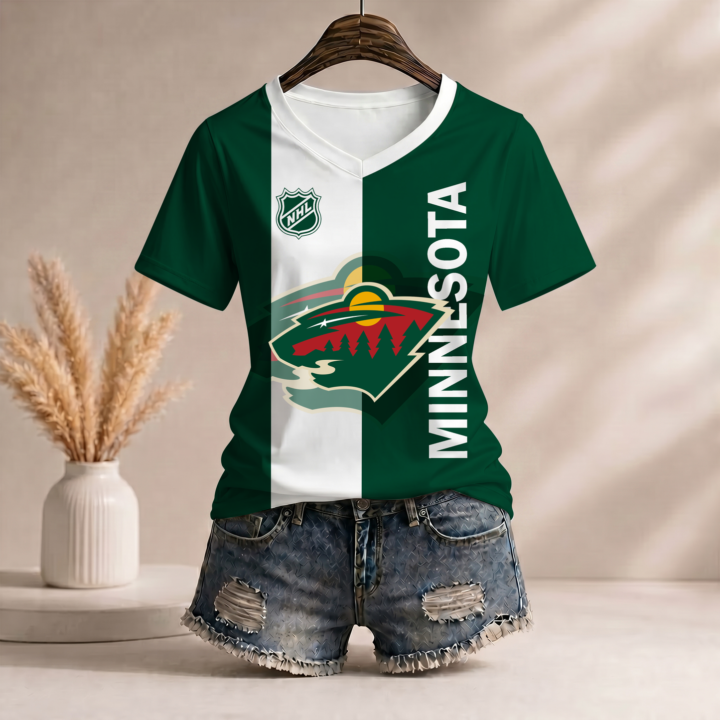 PREMIUM NHL X MW Women�???s Casual Loose Stripe V-Neck T-Shirt NDT VHM 290526