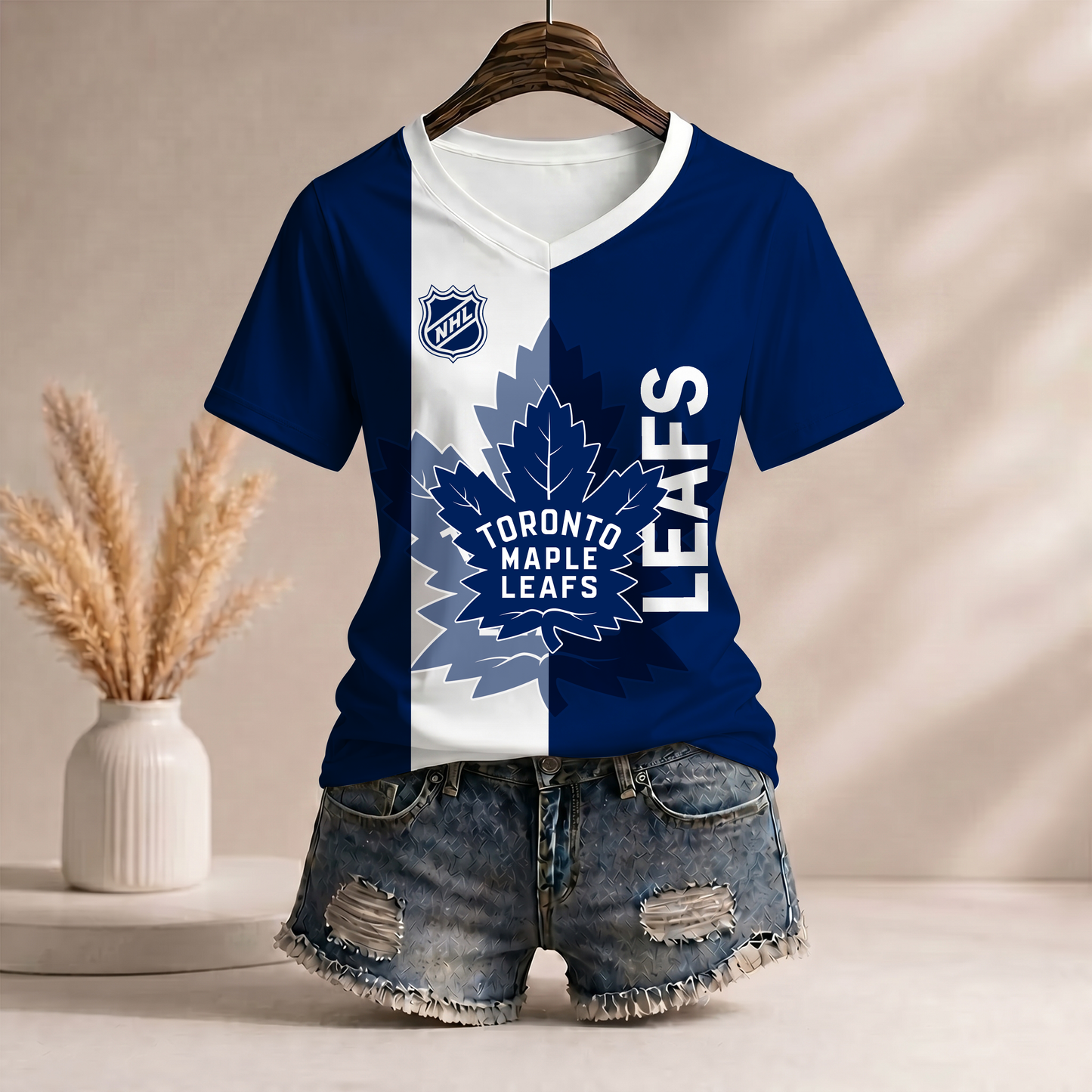 PREMIUM NHL X TML Women�???s Casual Loose Stripe V-Neck T-Shirt NDT VHM 290526
