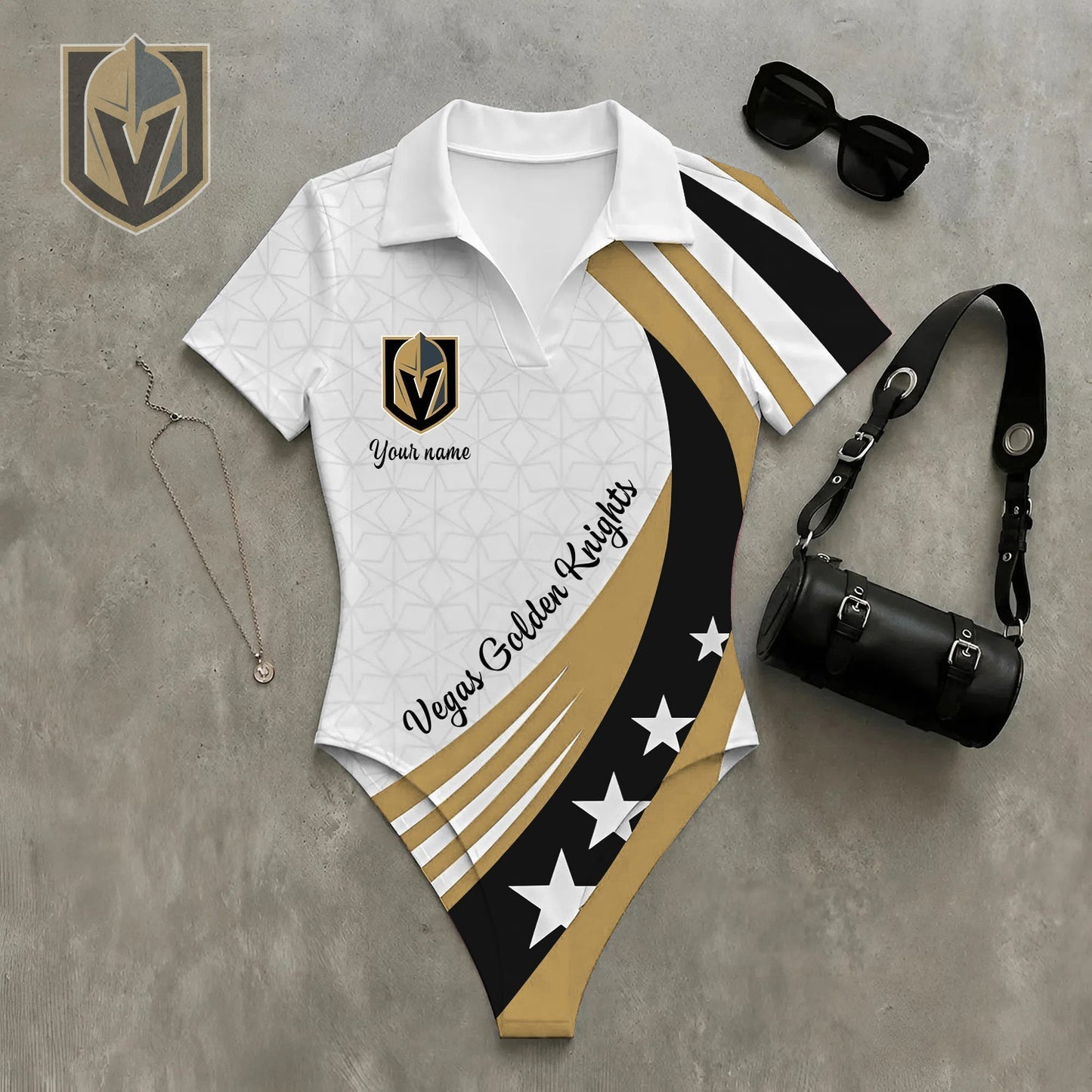 PREMIUM NHL X VGK Women�???s Slim-Fit V-Neck Polo Bodysuit NDT NHM 270526