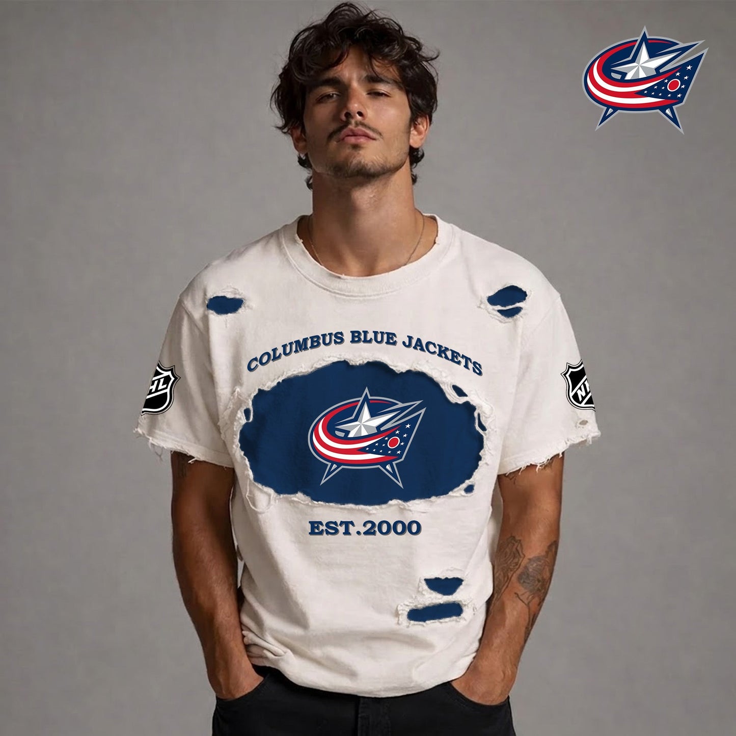 PREMIUM NHL x CBJ RETRO WASH SHIRT NDT NTN 080426