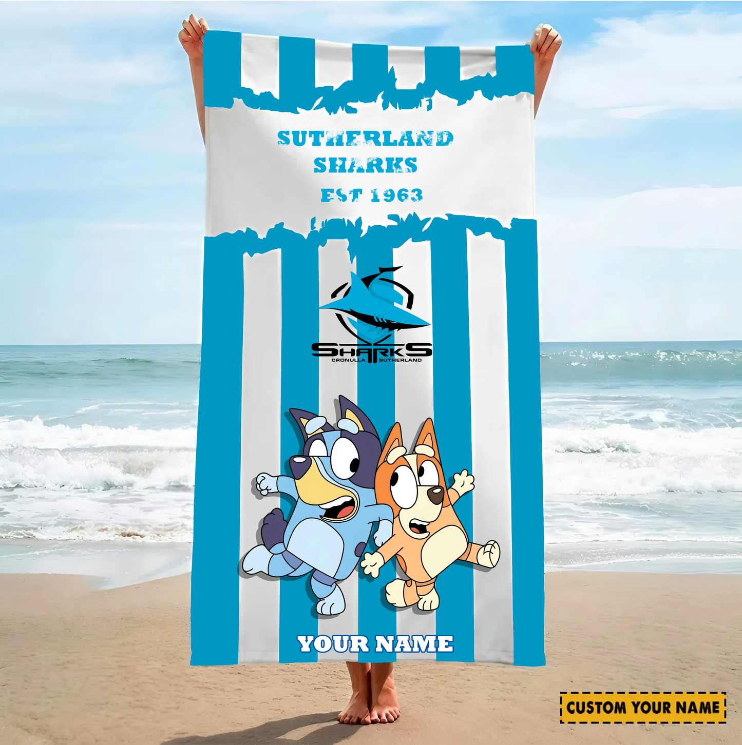 PREMIUM NRL X CSS BLUEY&BINGO Beach Towel Personalized NDT VHM 280326