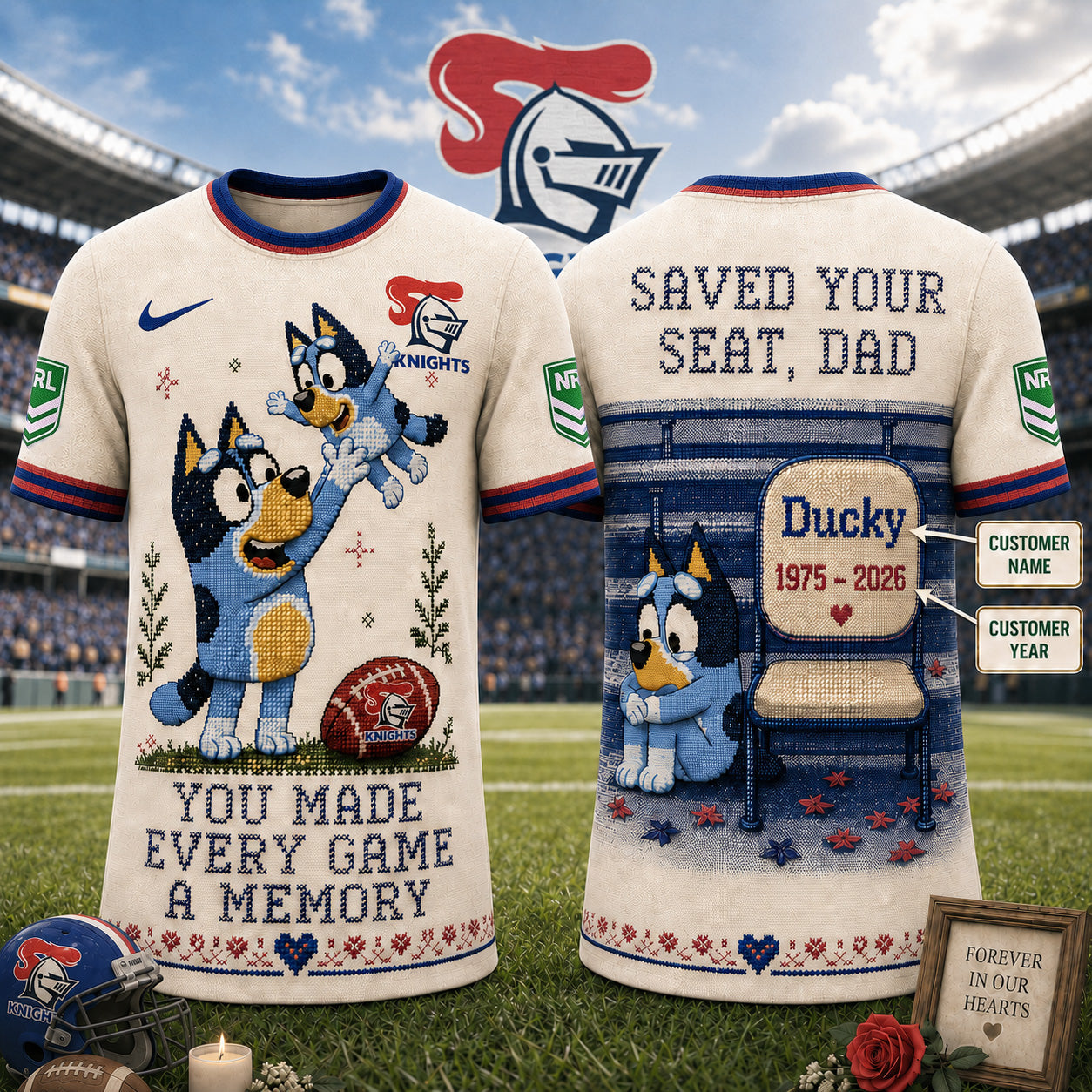 PREMIUM NRL X NK Custom 3D BLUEY Faux-Stitch Dad Memorial Shirt NDT NTN 220526