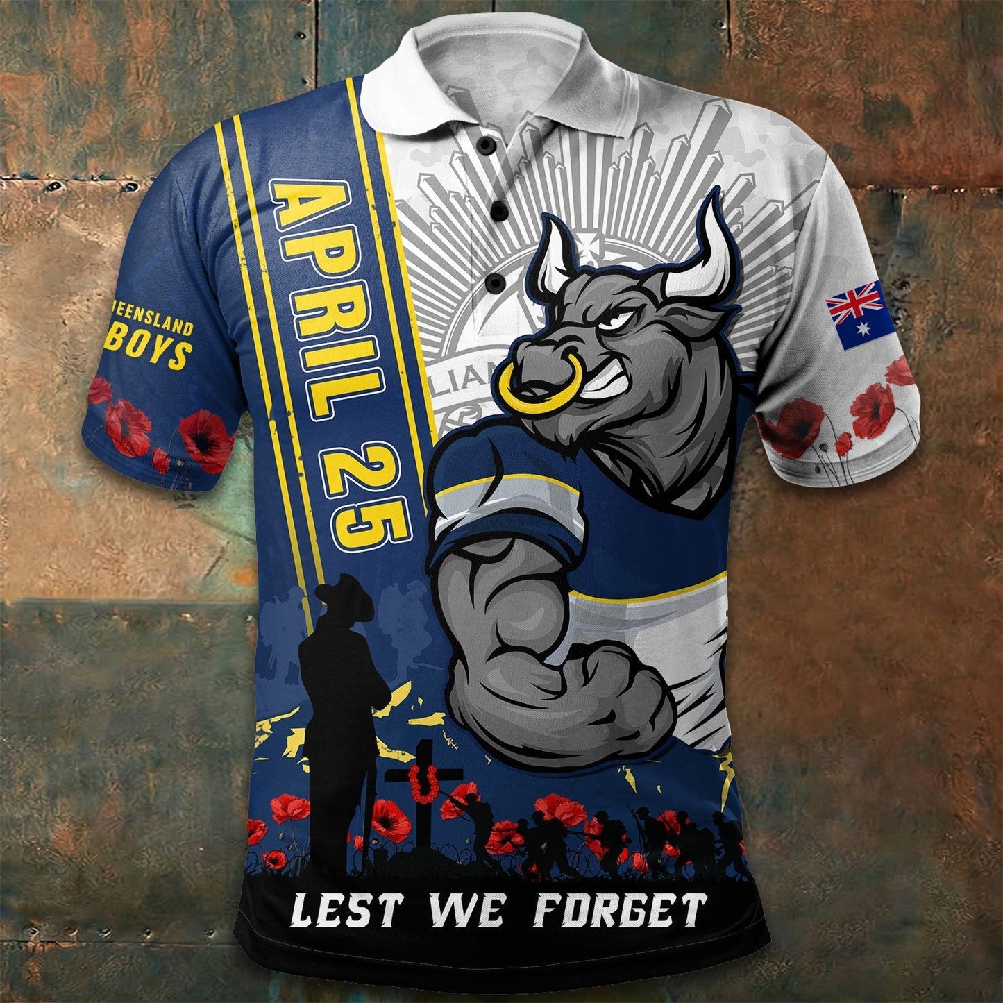 PREMIUM NRL X NQC Polo Shirt Anzac Day Lest We Forget Strong Fighting NDT LVH