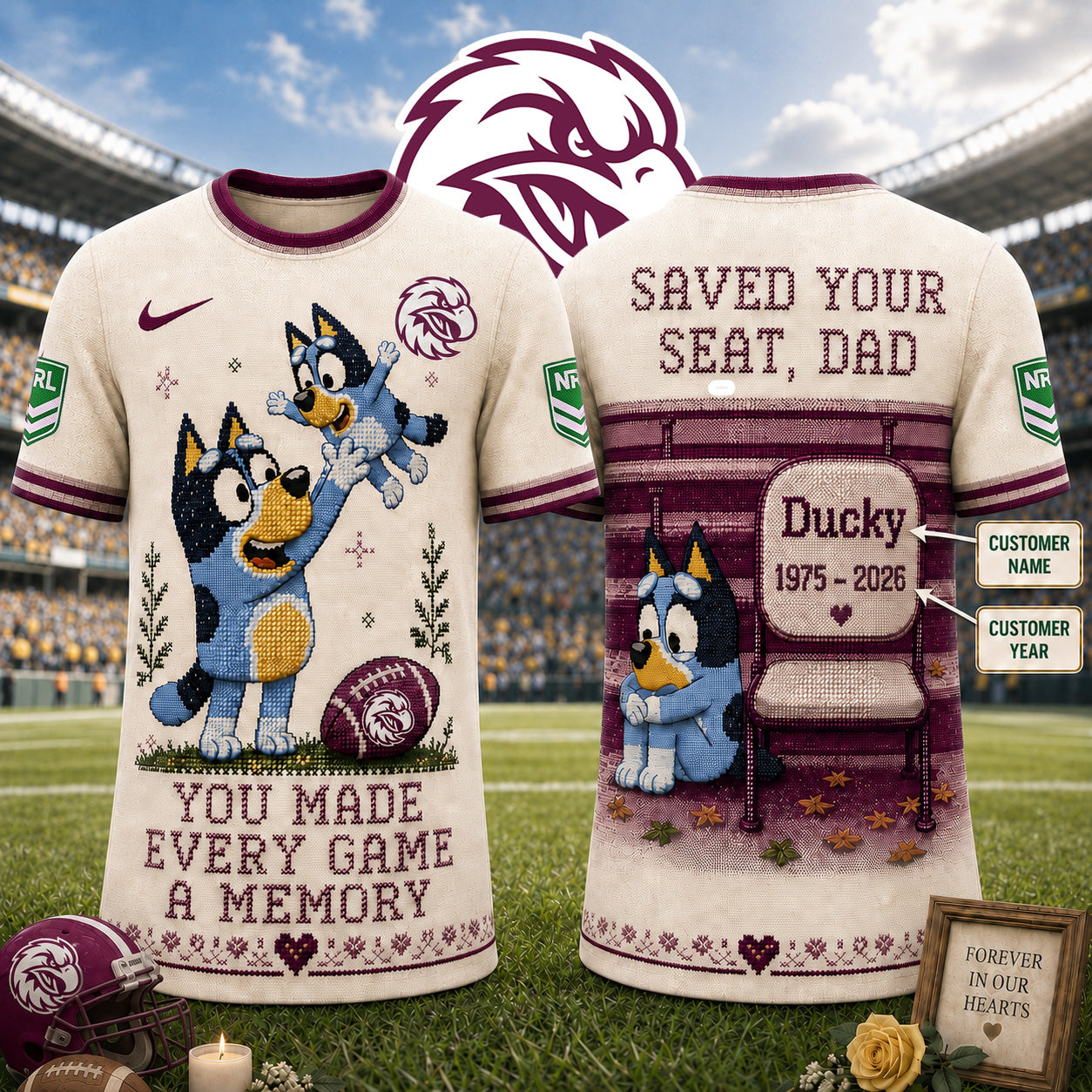 PREMIUM NRL X SE Custom 3D BLUEY Faux-Stitch Dad Memorial Shirt NDT NTN 220526
