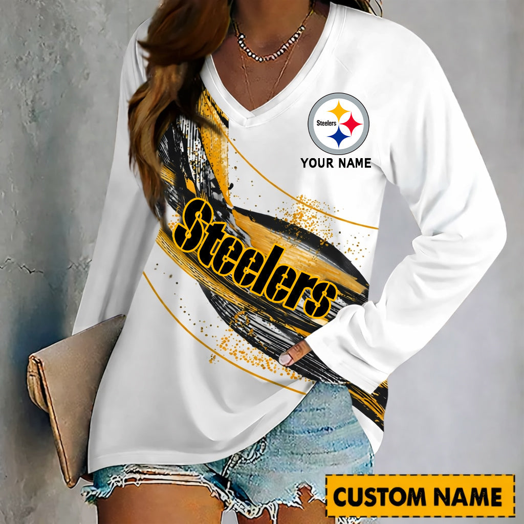 PREMIUM NFL X PIT Women’???s V-Neck Long-Sleeved Shirt - Custom Name Gifts For Fans NDT NHM 240226