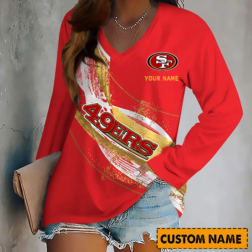 PREMIUM NFL X SF Women’???s V-Neck Long-Sleeved Shirt - Custom Name Gifts For Fans NDT NHM 240226