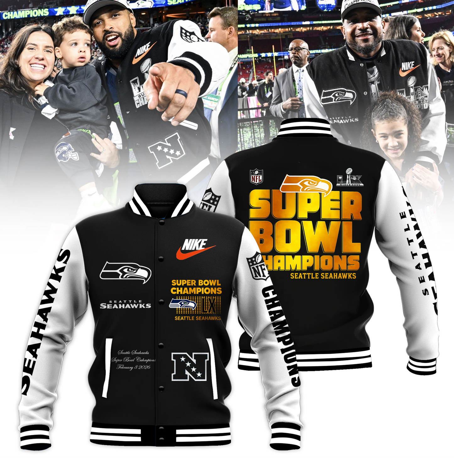 PREMIUM Super Bowl LX X SEA Champions Limited Edition Baseball Jacket V1 NDT VHM 100226