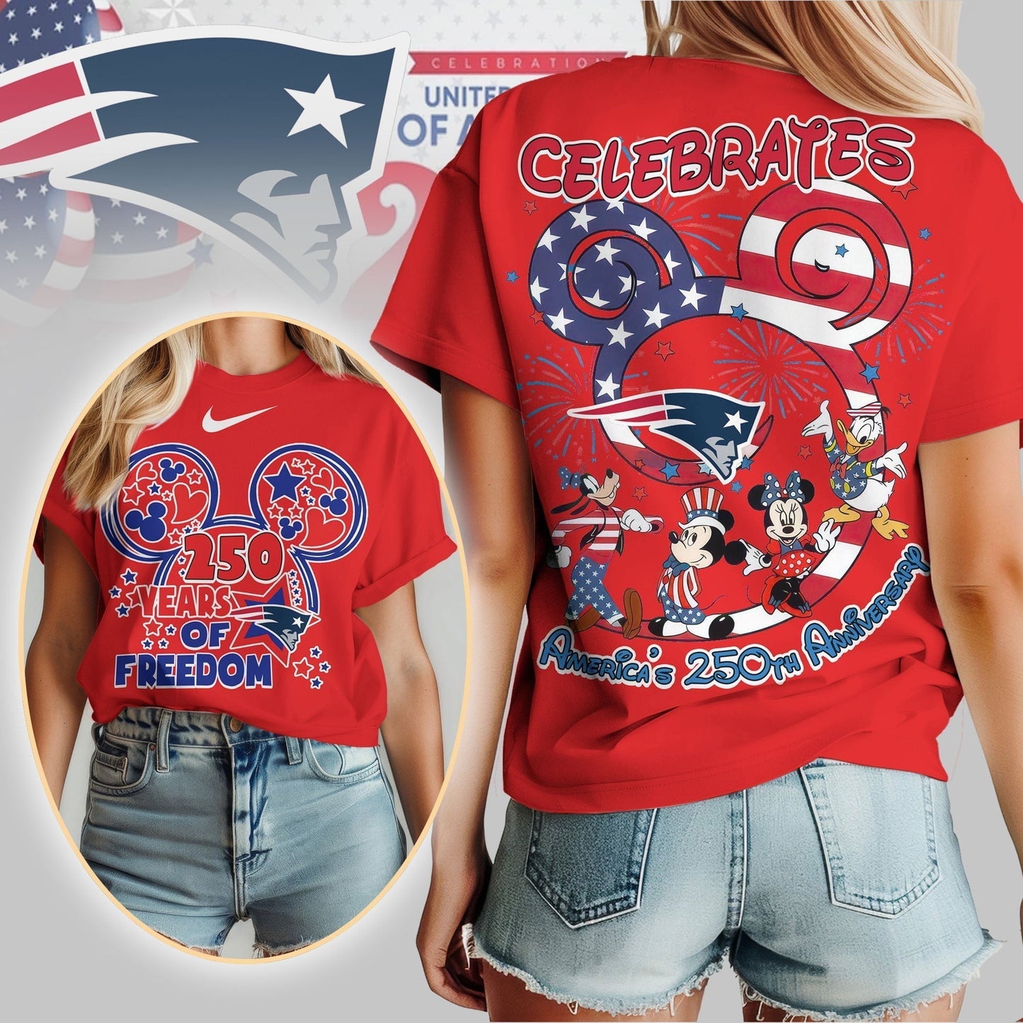 Premium NFL X NEP Mouse Celebrates America 250th Anniversary Women Shirt NDT LVH