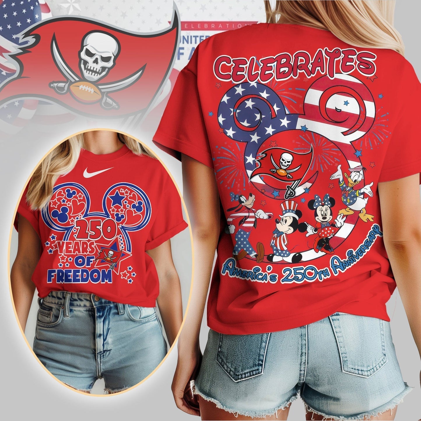 Premium NFL X TBB Mouse Celebrates America 250th Anniversary Women Shirt NDT LVH