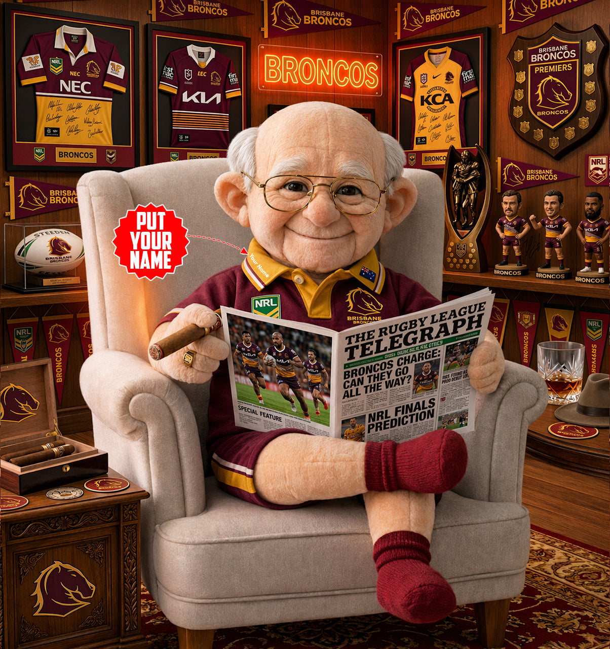 Premium NRL X BB Heritage Custome name Grandpa Collectible Plush NDT LVH 210426