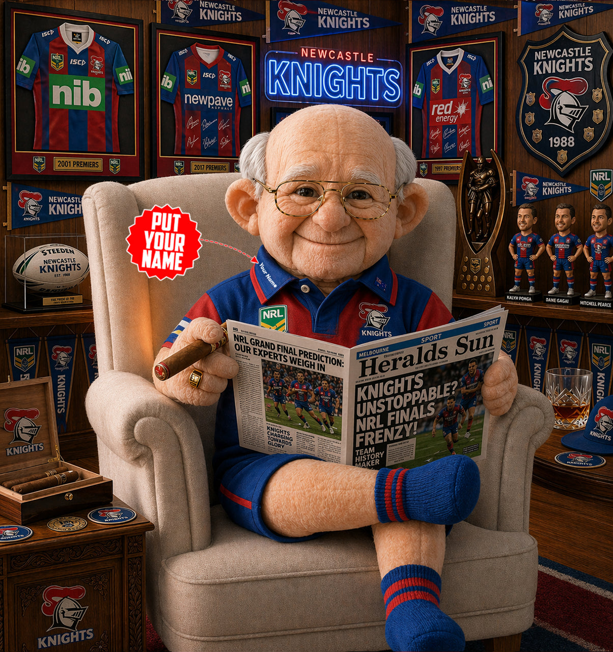 Premium NRL X NK Heritage Custome name Grandpa Collectible Plush NDT LVH 210426