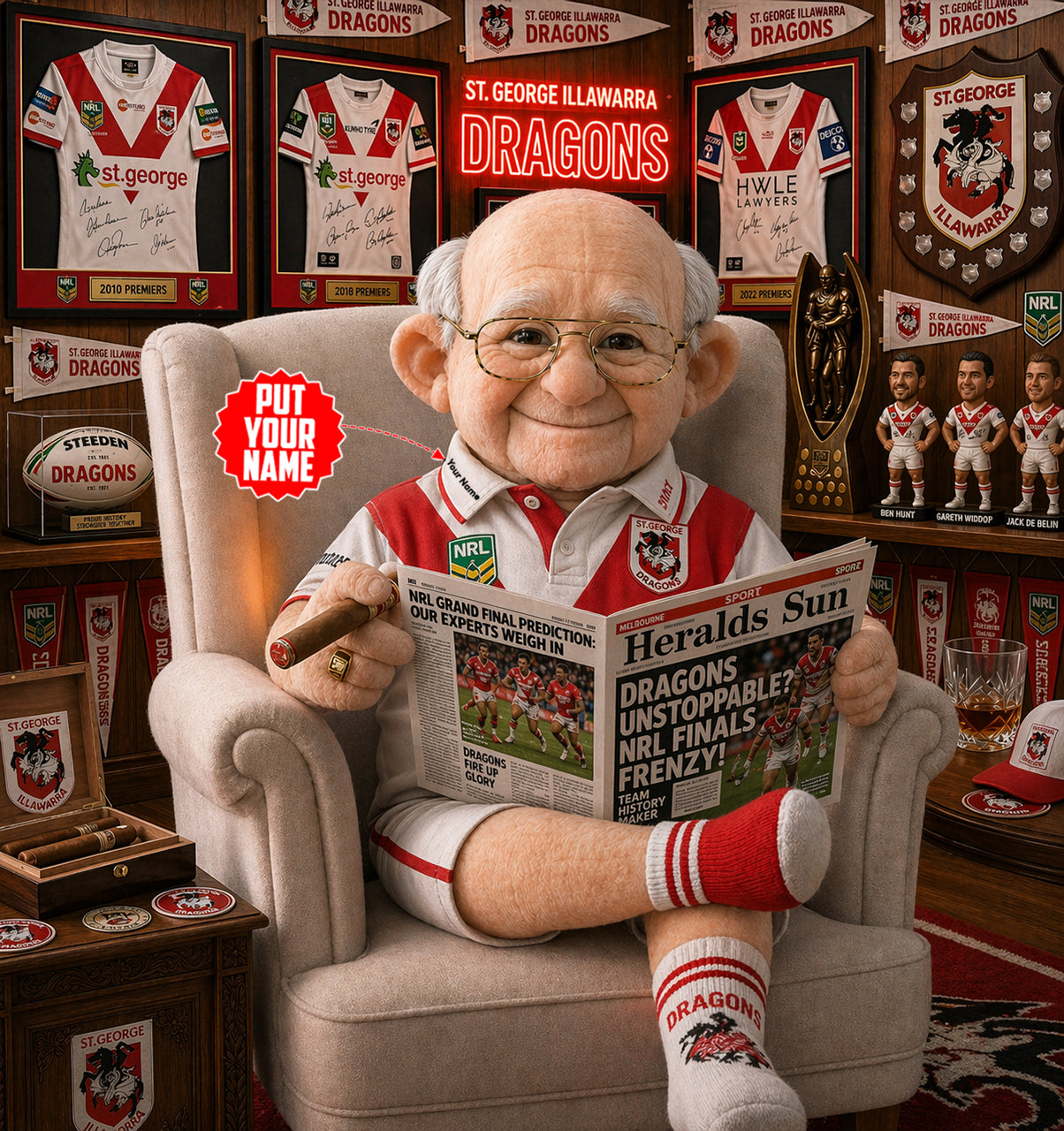 Premium NRL X SID Heritage Custome name Grandpa Collectible Plush NDT LVH 210426