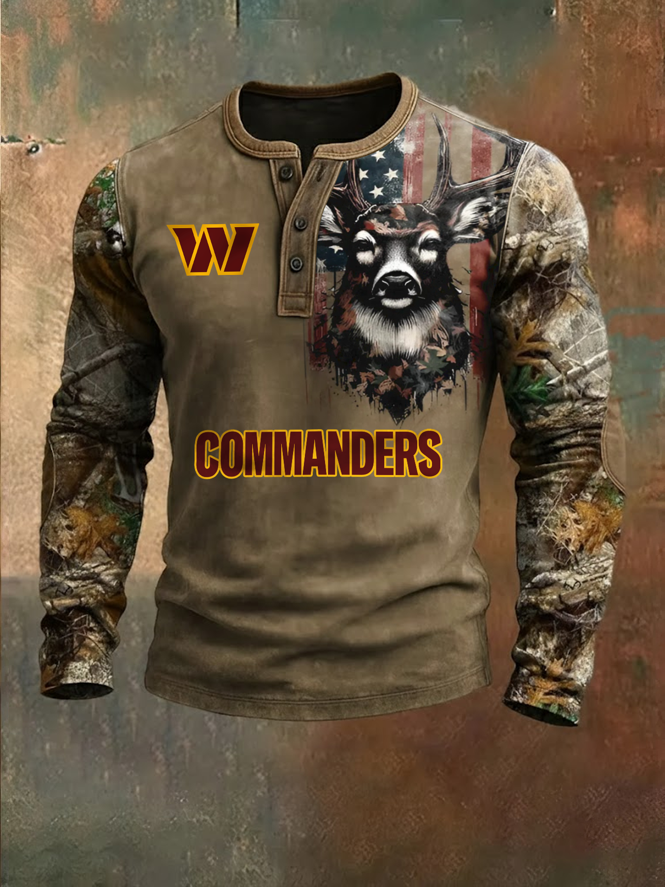 Premium NFL X WAS Retro Western Deer Henley Long Sleeve Shirt NDT NHM 311225