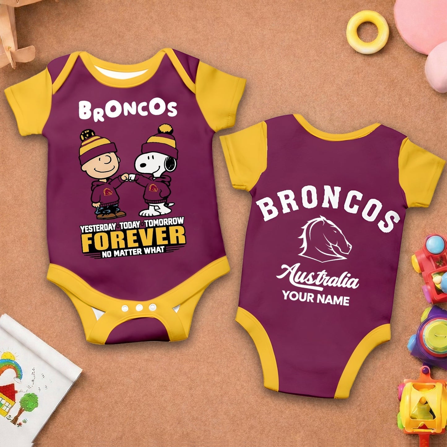Premium NRL x BB New Baby Romper Peanuts Custom Name For Kids NDT LVH 110326