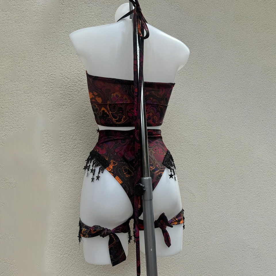 Rave Sequin Bikini Set With Leg Cuff Garter Accessories