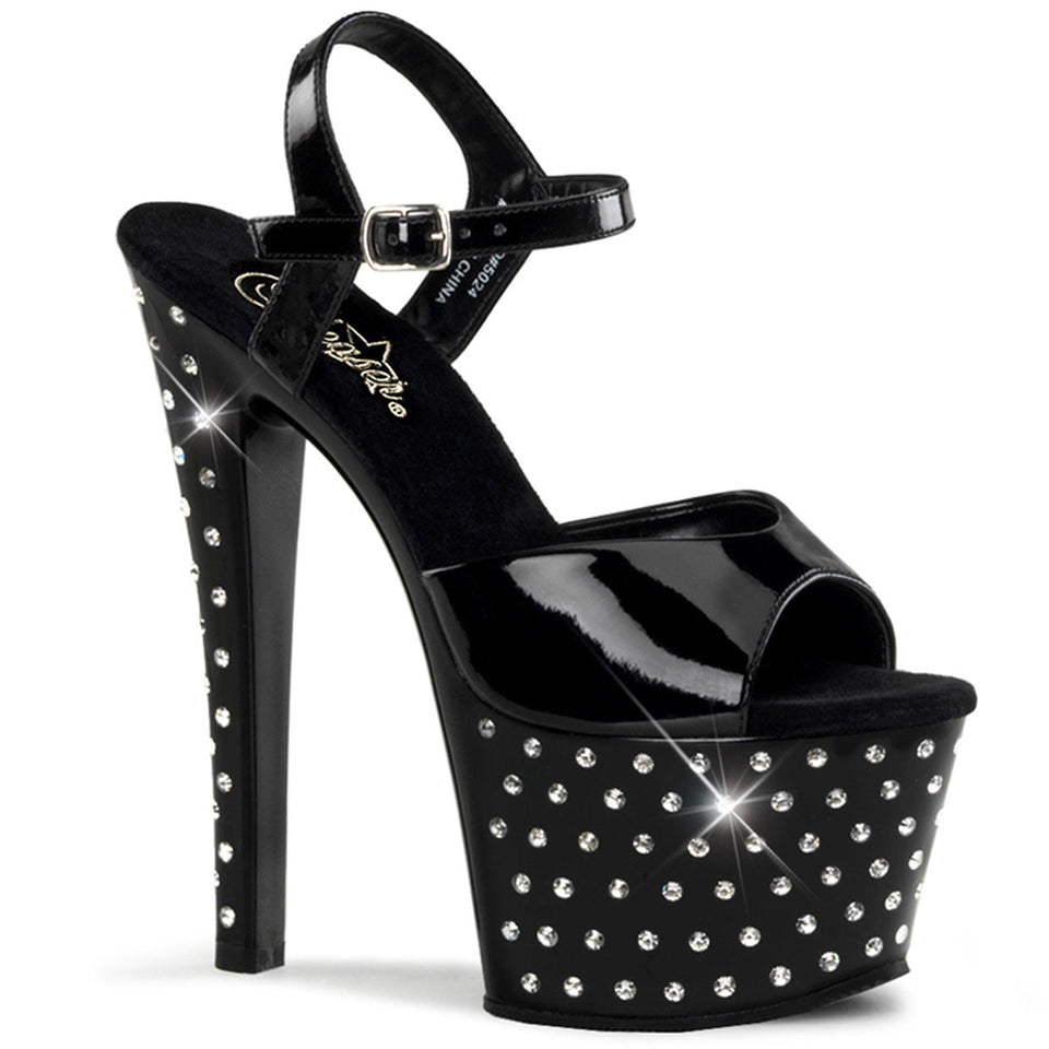 Black Patent Platform Heels With Rhinestones