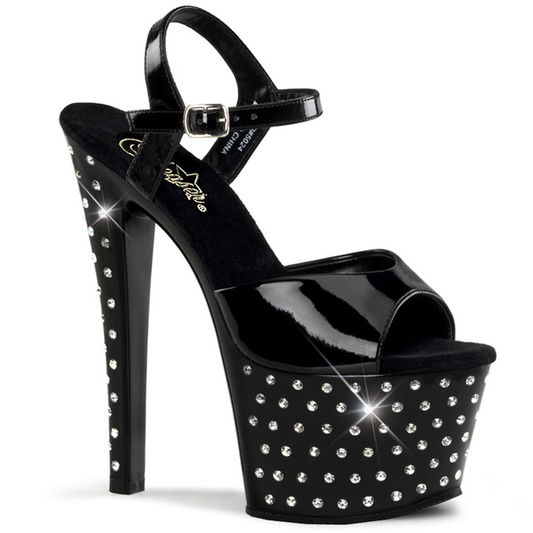 Black Patent Platform Heels With Rhinestones