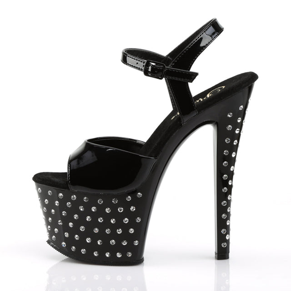 Black Patent Platform Heels With Rhinestones