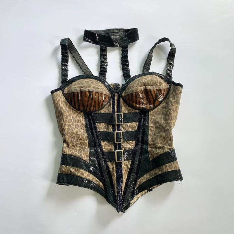 Brown Python-Effect Animalier Corset With Front Laces