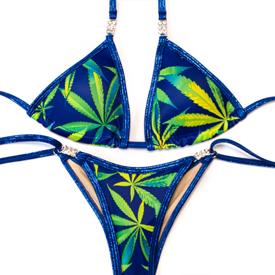 Cannabis Leaf Print Competition Bikini