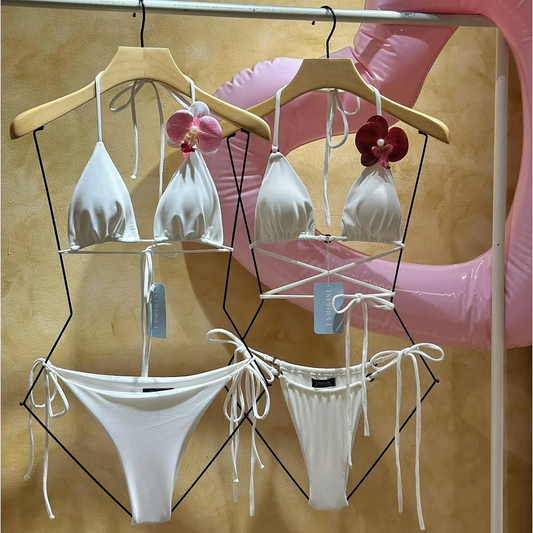 Classic White Tie-Side Triangle Bikini Set