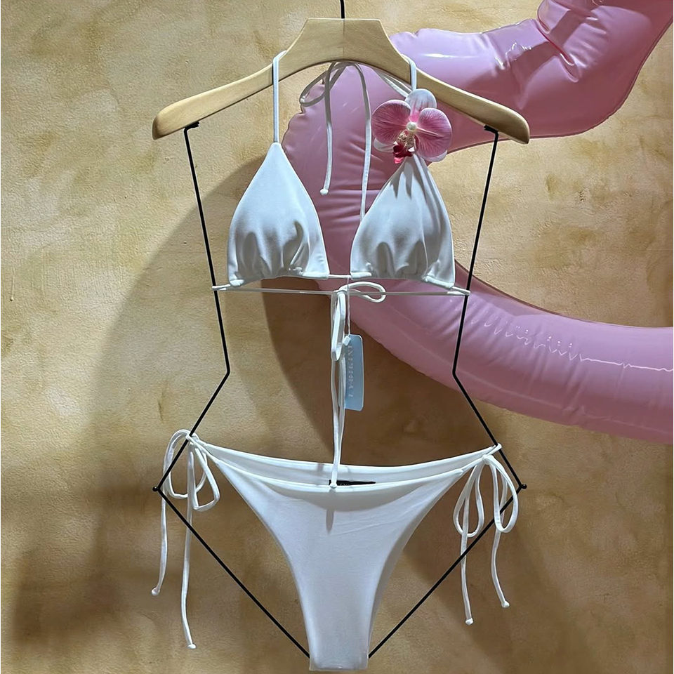 Classic White Tie-Side Triangle Bikini Set
