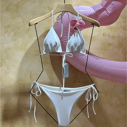Classic White Tie-Side Triangle Bikini Set
