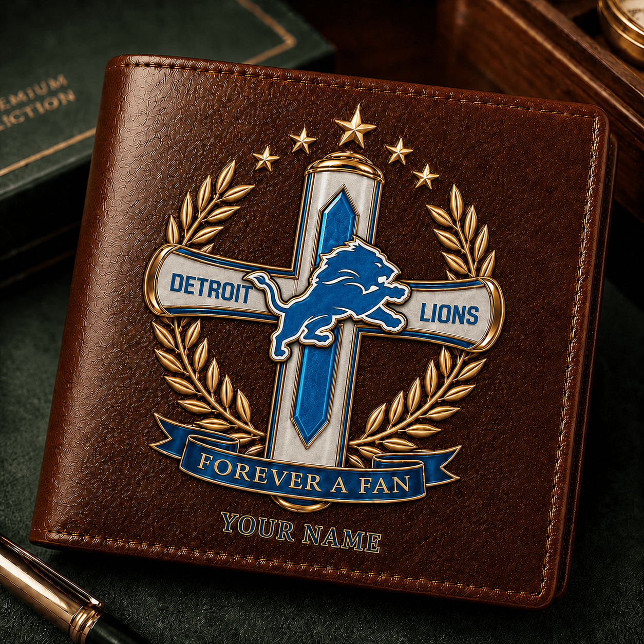 DL x NFL Cross Men Leather Wallet Custom Any Name Gifts 220626