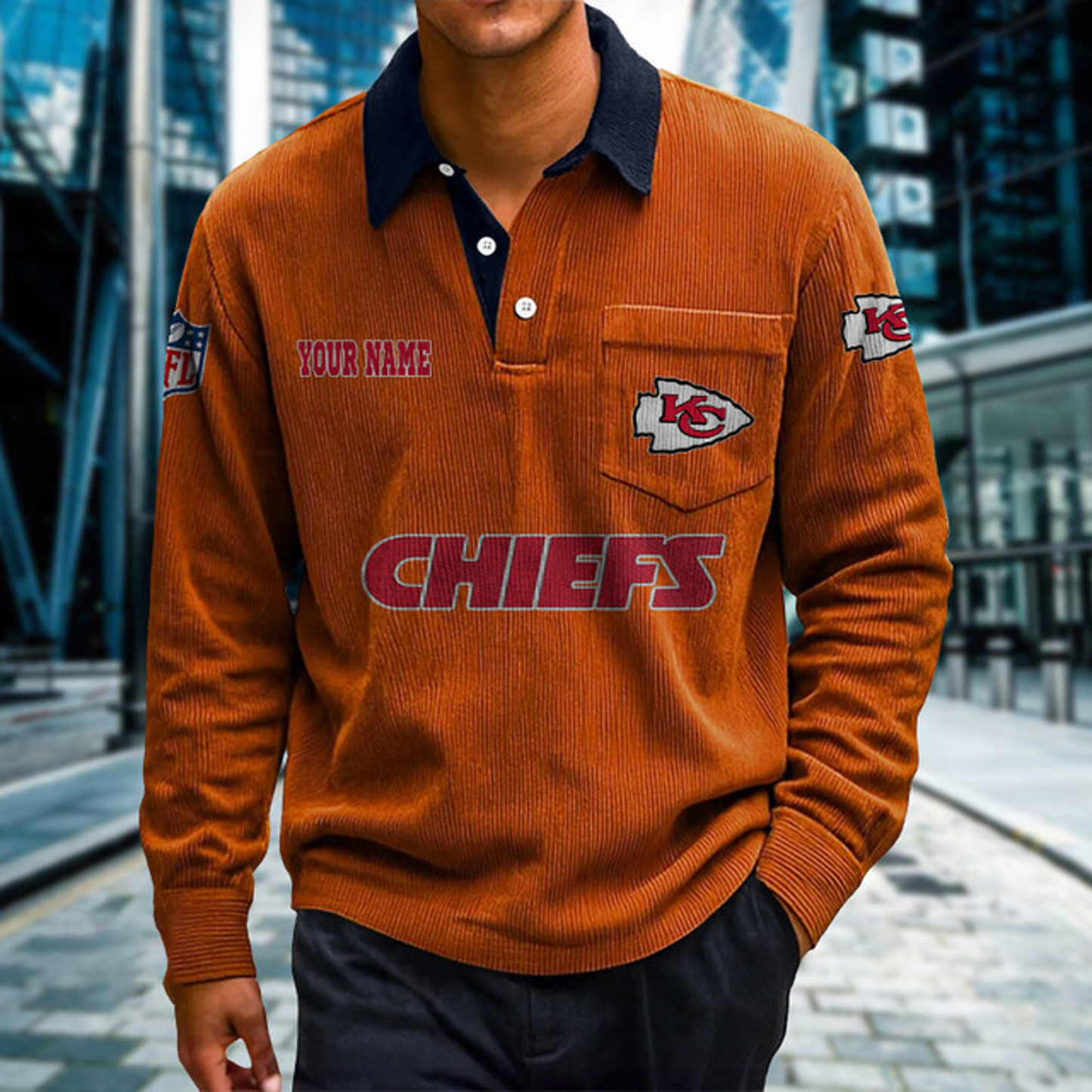 KC X Premium NFL Corduroy color-blocked long-sleeved shirt NDT NHT