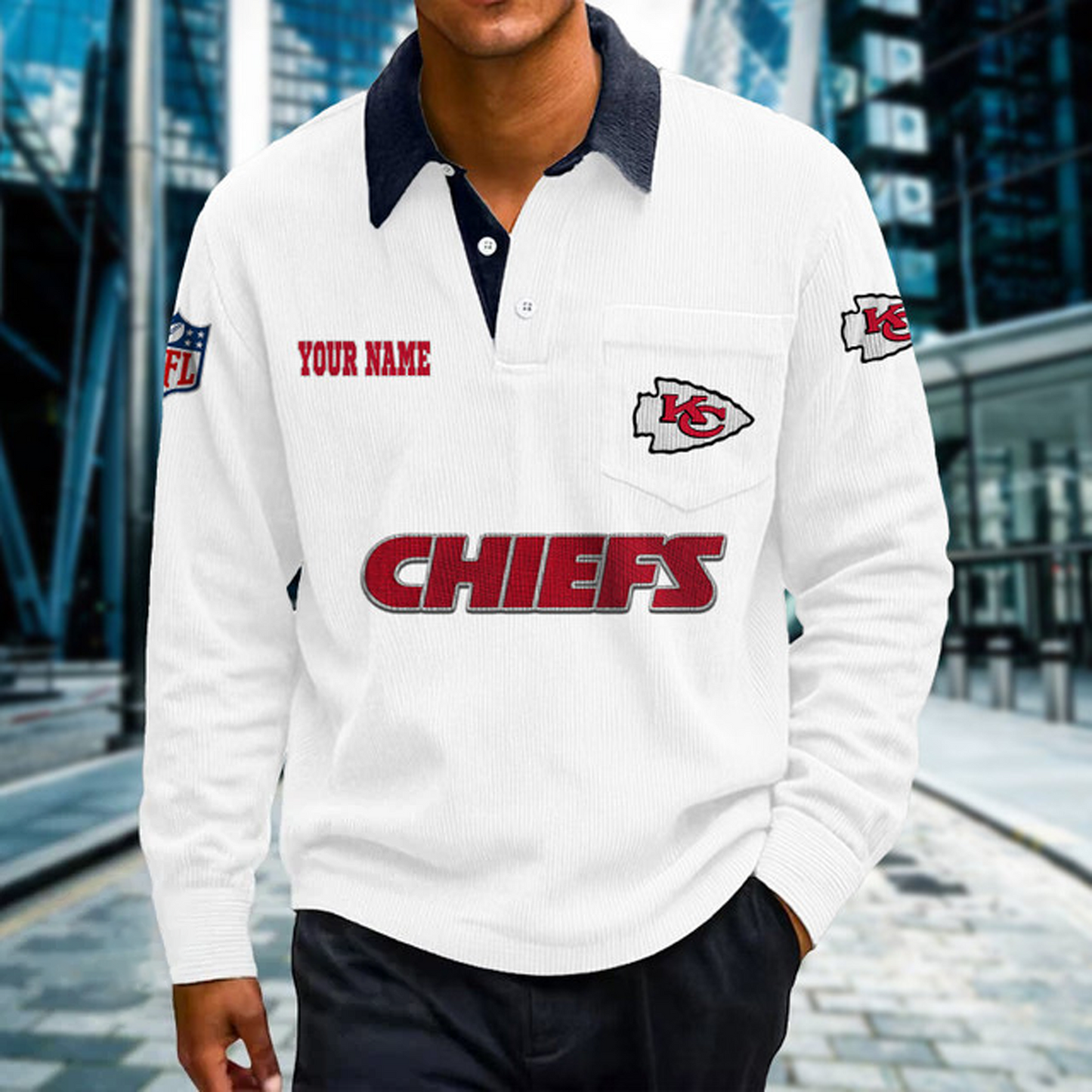KC X Premium NFL Corduroy color-blocked long-sleeved shirt NDT NHT