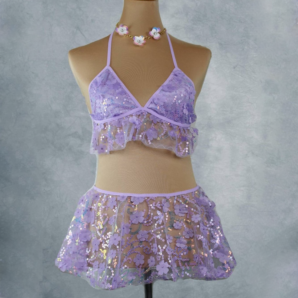 Lavender Daisy Luxe Rave Festival Bell Sleeves Set