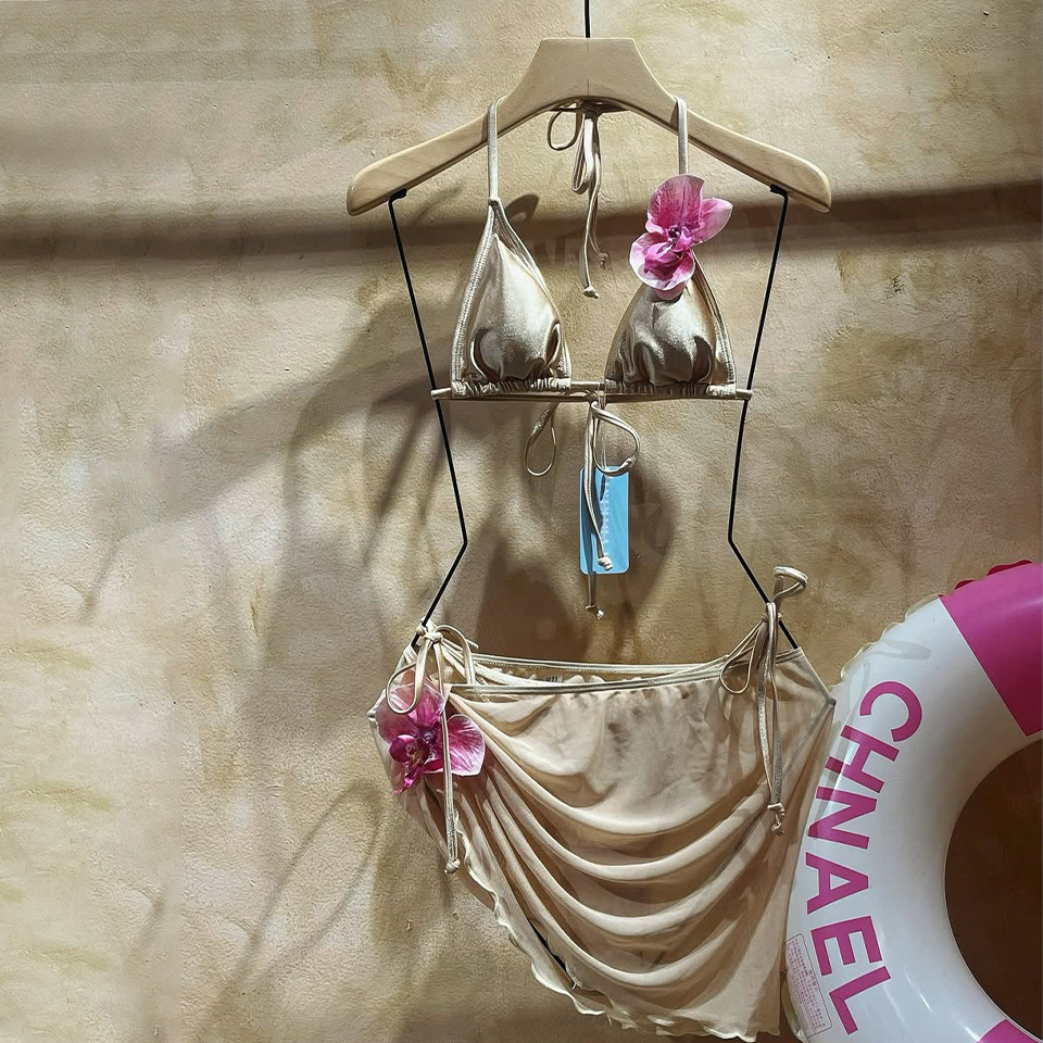 Luxury Floral Embellished Triangle Swimsuit