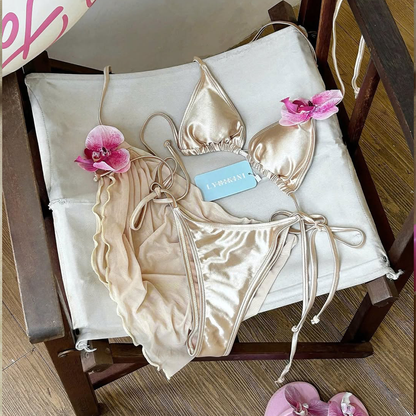 Luxury Floral Embellished Triangle Swimsuit