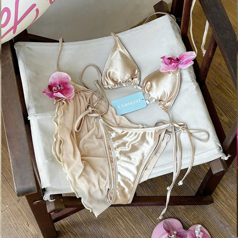 Luxury Floral Embellished Triangle Swimsuit