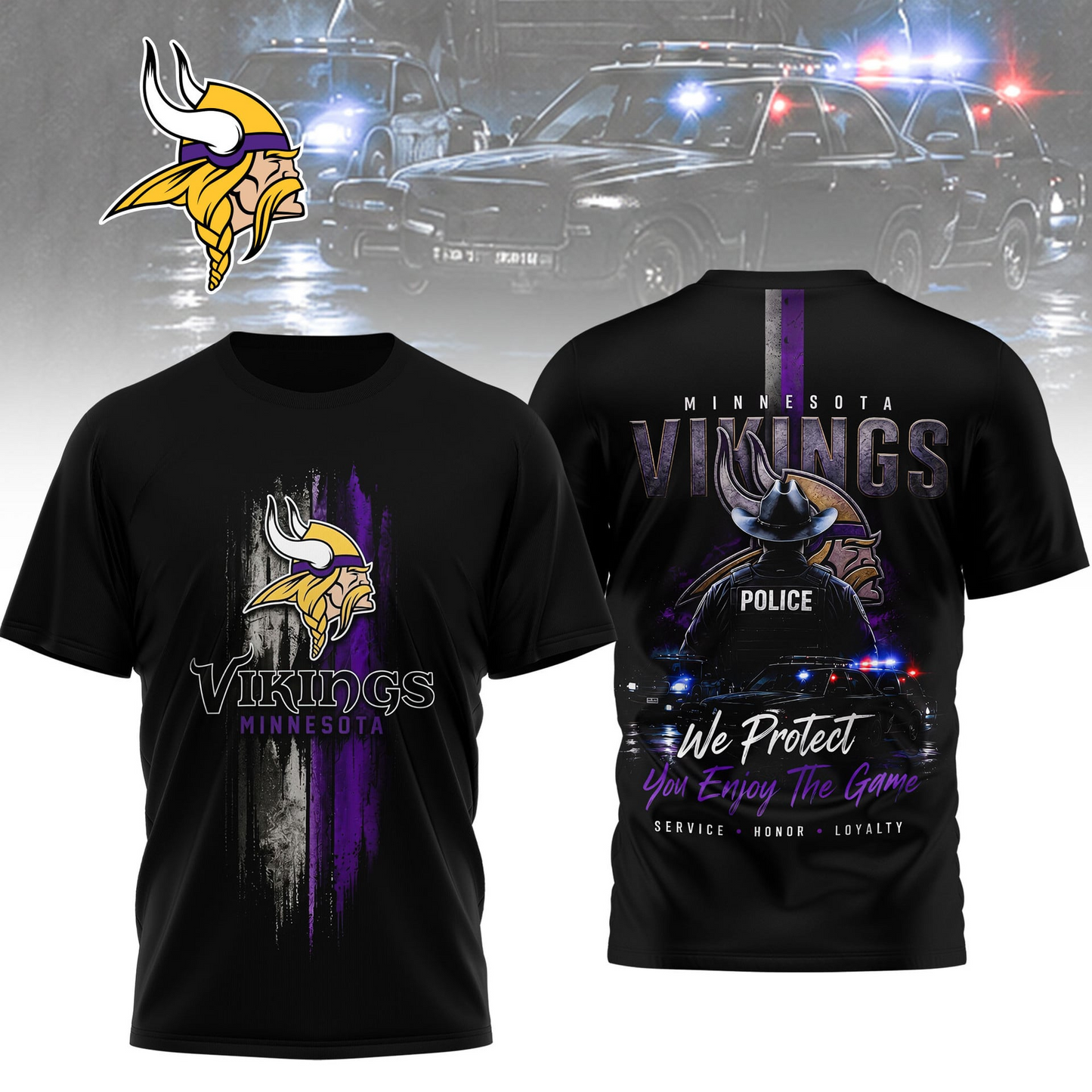 MIN x NFL Premium Police Tribute Team 3D Shirt