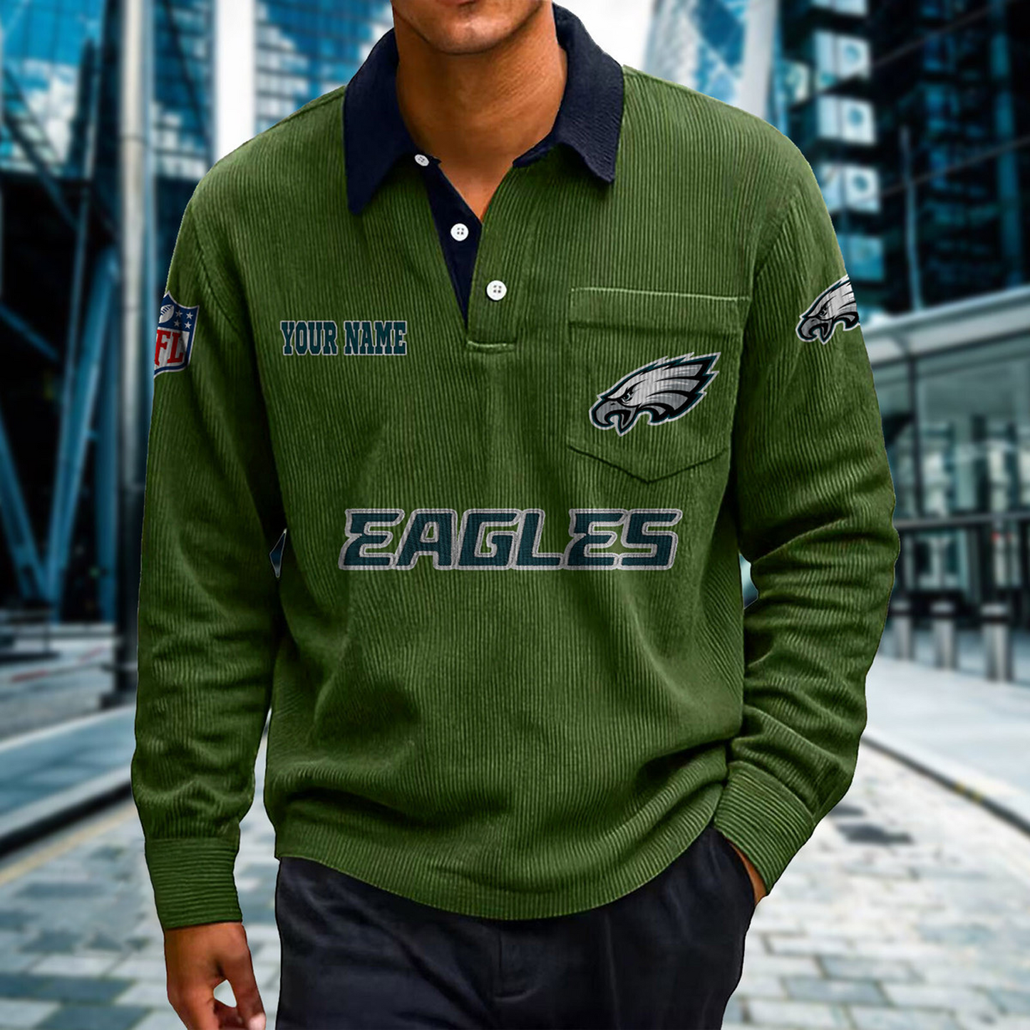 PHI X Premium NFL Corduroy color-blocked long-sleeved shirt NDT NHT
