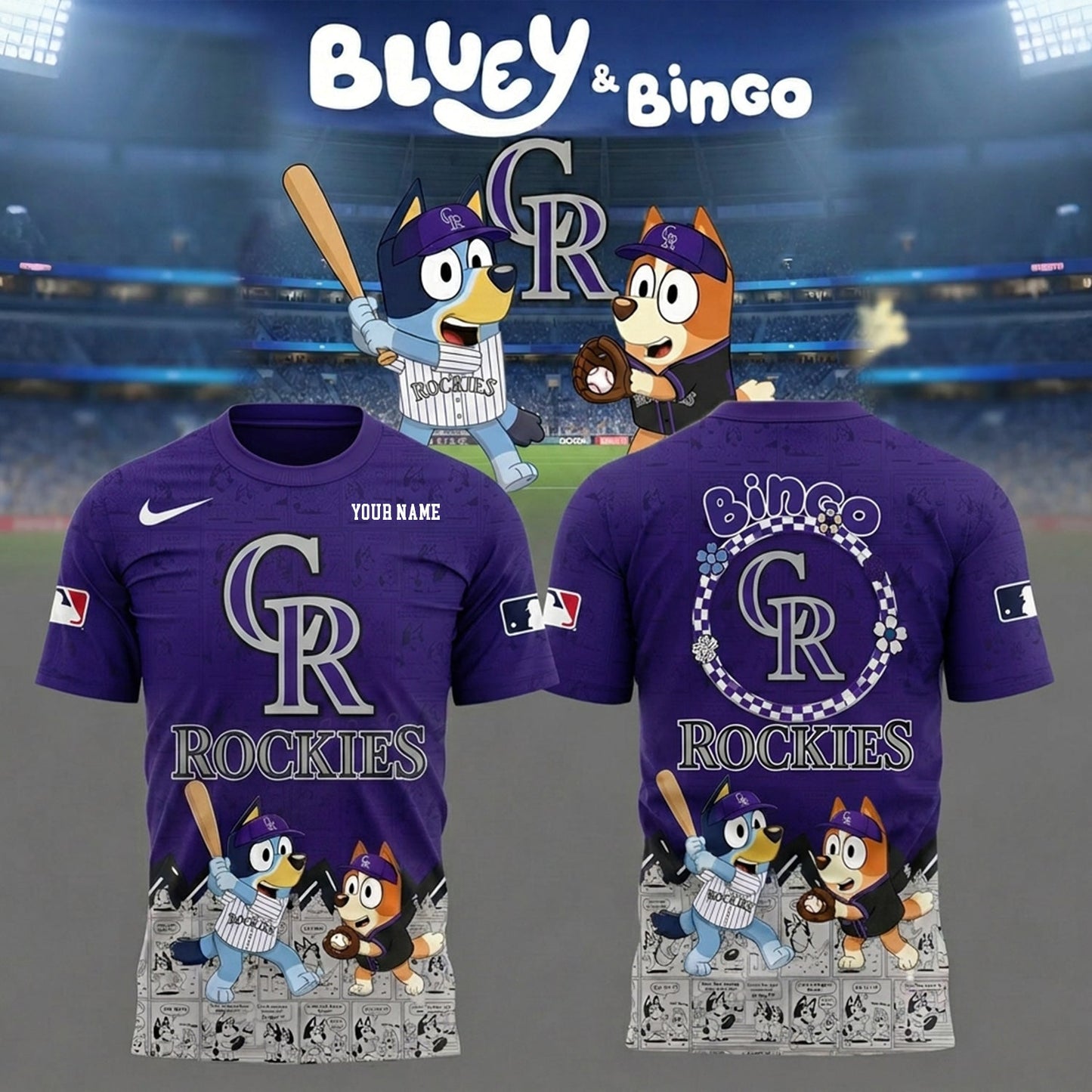 PREMIUM MLB X ROC Bluey & Bingo Comic Shirt NDT NHM 260526
